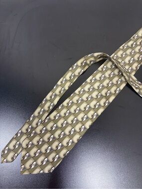 Pierre Pacha Italy 100% Silk Tie Olive Geometric Art Deco Vintage Necktie